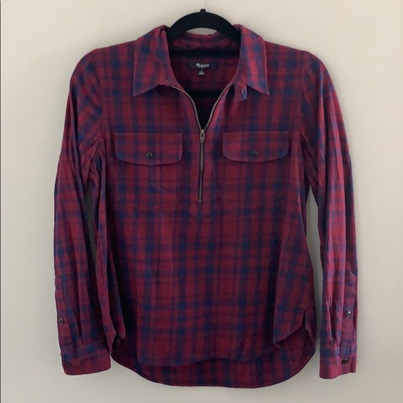 Madewell Tops - Madewell Half Zip Plaid Top